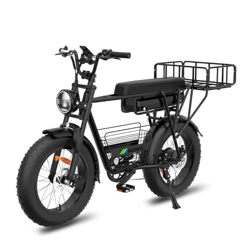 BEMMY Bicicleta Elétrica para Adultos, Pneu Largo de 20” x 4”, Motor Sem Escova de 1000W e 90NM, Bicicleta Elétrica de Motocicleta de 7 Velocidades, Bateria de 48V, até 50 Km/h (Preto)