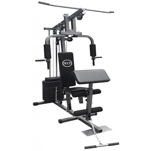 Estação Musculação 80Kg Multifuncional WCT Fitness Voador Barra Pulley Banco Scott Cadeira Extensora Academia Residencial Aparelho Ginástica Completo Treino Peito Perna Costa