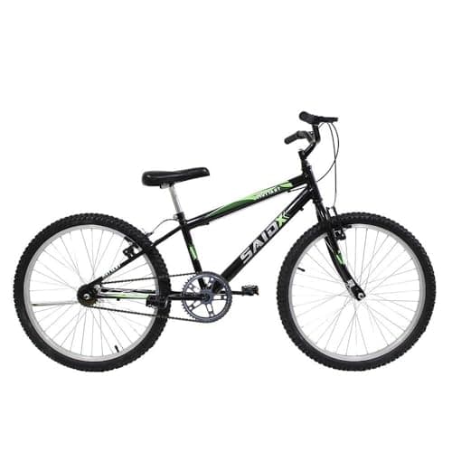 Bicicleta Aro 24 Bike Sem Marchas Feminina e Masculina Saidx Premium, Quadro em Aço, Freio V-Brake (Preto/Verde)