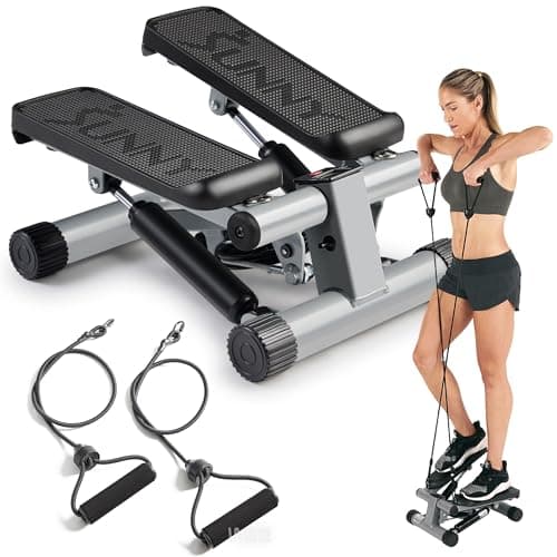 Sunny Health & Fitness Mini Stepper para Exercícios em Casa, Máquina de Treino de Degraus com Faixas de Resistência, Equipamento Cardiovascular de Corpo Inteiro com Monitor LCD